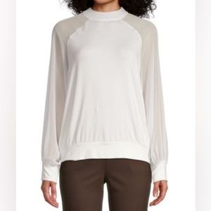 French Connection White Sheer Long Sleeve Blouse